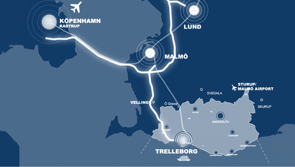 Illustration av Trelleborgs kommuns geografiska läge.