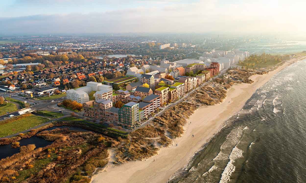 Visionsbild på Västra sjöstaden framtagen av Kanozi arkitekter på uppdrag av Granitor/Doxa (f.d. Serneke).