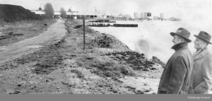 Västra stranden. Till vänster: stadsträdgårdsmästare Sandell, 1960-talet. Digitalt museum/Trelleborgs museum.