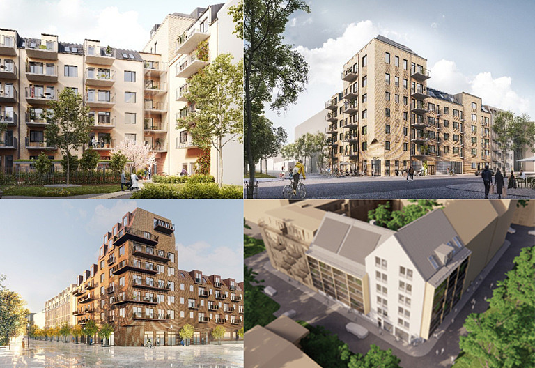 kollage byggnader